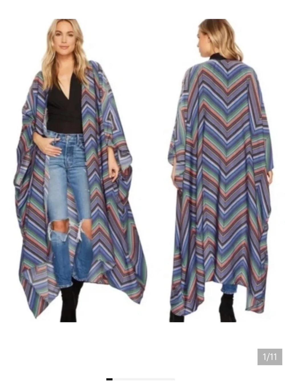 Free People Chevron Maxi Kimono in Blue Multi